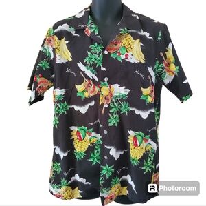 Vintage 80s cotton black and yellow Hawaiian tiki culture shirt L